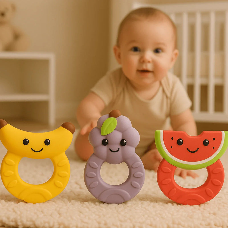 Kit 3 Mordedor Frutinhas para Bebês - 100% Natural