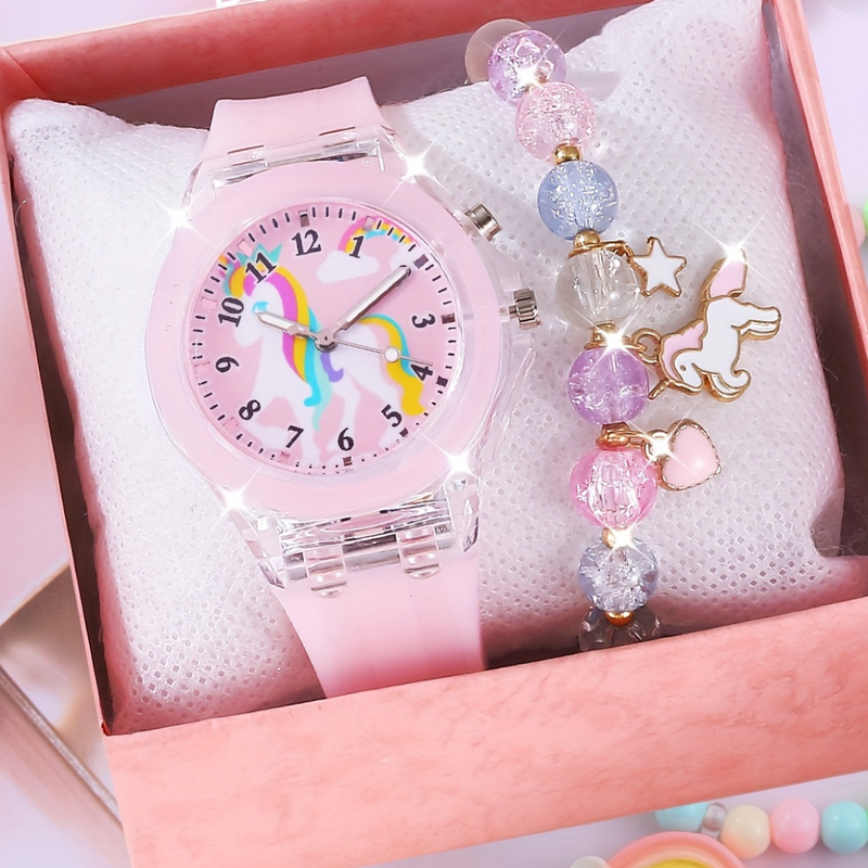 Relógio Rosa College™ + Pulseiras para meninas com Luzes