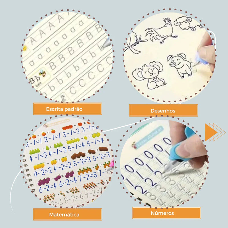 Cadernos de Caligrafia Mágicos - KIT com 4  + Brinde Exclusivo