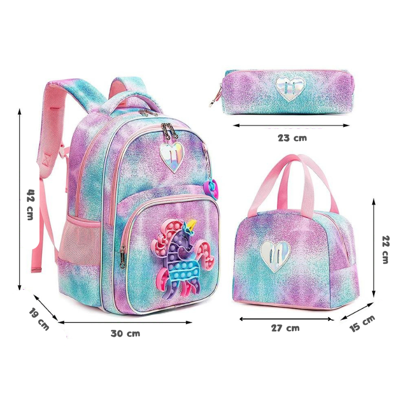 Kit Escolar para Menina Popit- Mochila, Lancheira, Estojo e Pingente