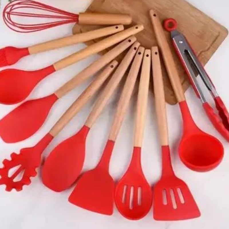Kit de Utensílios de Cozinha de Silicone com 12 Peças