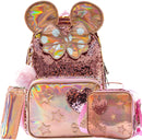 Kit Escolar para Menina com Lantejoulas - Mochila, Lancheira e Estojo