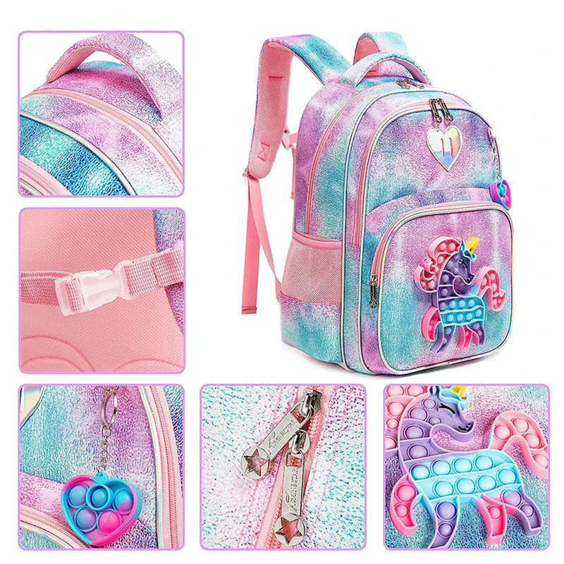 Kit Escolar para Menina Popit- Mochila, Lancheira, Estojo e Pingente