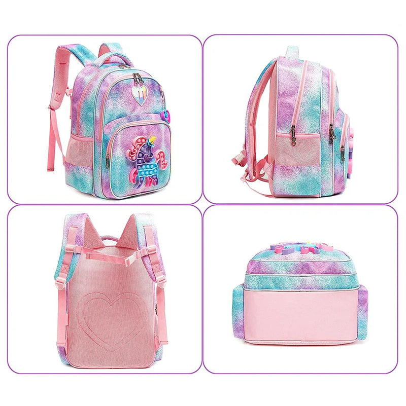 Kit Escolar para Menina Popit- Mochila, Lancheira, Estojo e Pingente