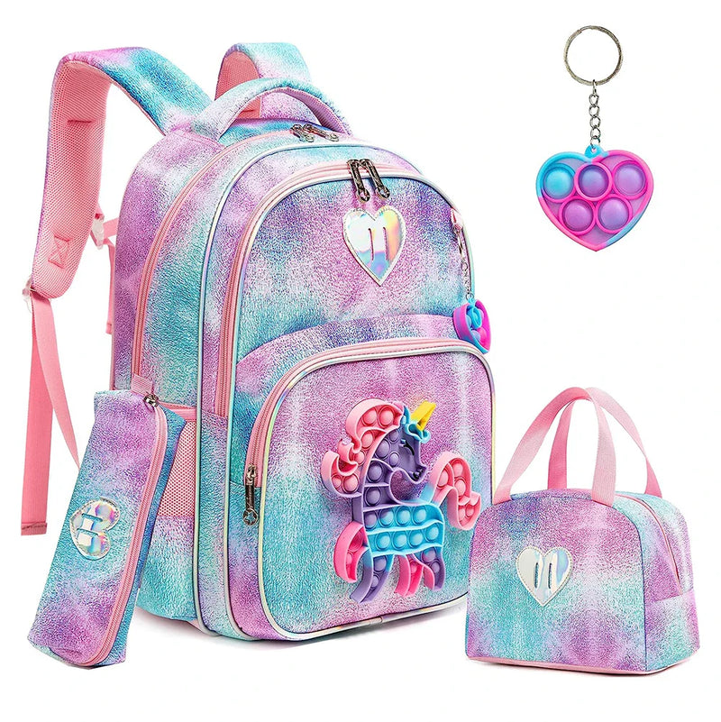Kit Escolar para Menina Popit- Mochila, Lancheira, Estojo e Pingente