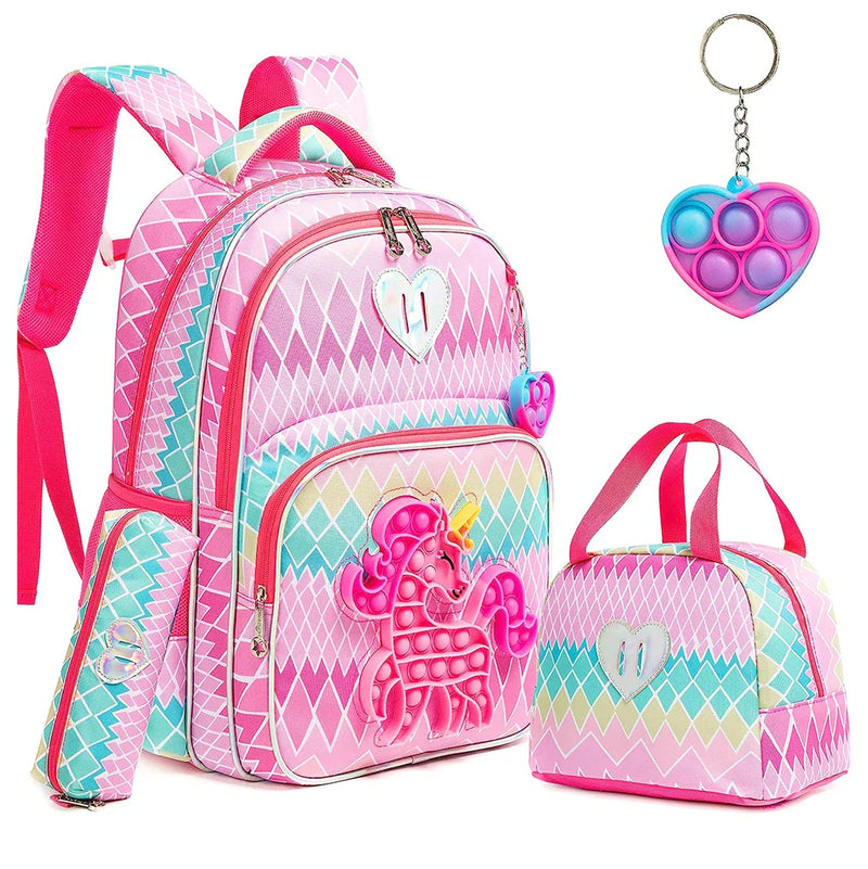 Kit Escolar para Menina Popit- Mochila, Lancheira, Estojo e Pingente