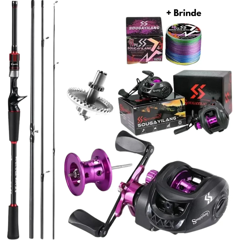 Conjunto Carbon - Carretilha com 10KG de DRAG - Vara 10/25 LBS + Linha Multifilamento