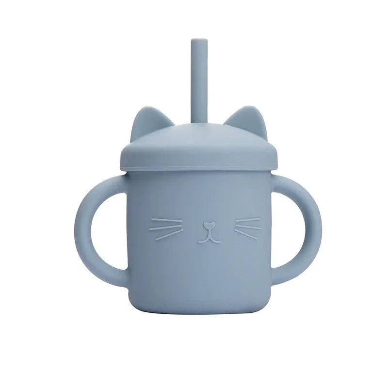Copo gatinho alça para bebê, tampa e canudo (200ml)