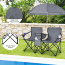 Conjunto Duo Luxo Outdoor – Cadeiras Dobráveis com Guarda‑Sol e Cooler Integrado