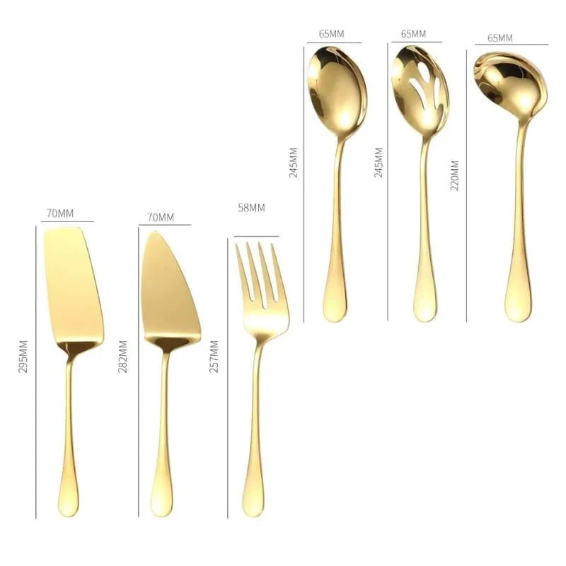 Kit Utensílios de Cozinha 6 Peças em Aço Inox Dourado e Prata