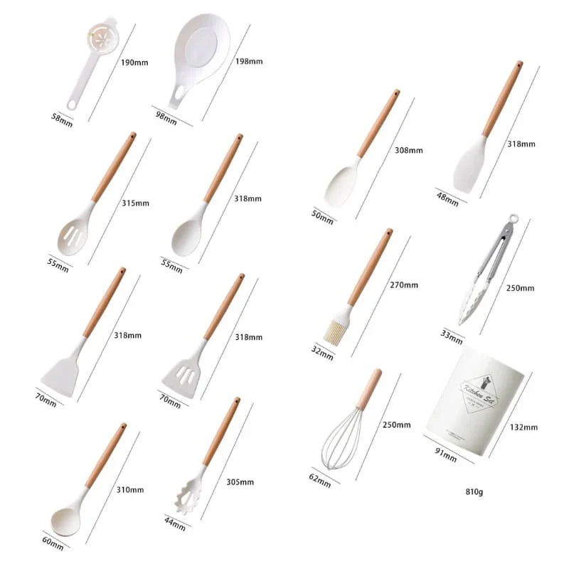 Kit de Utensílios de Cozinha de Silicone com 12 Peças